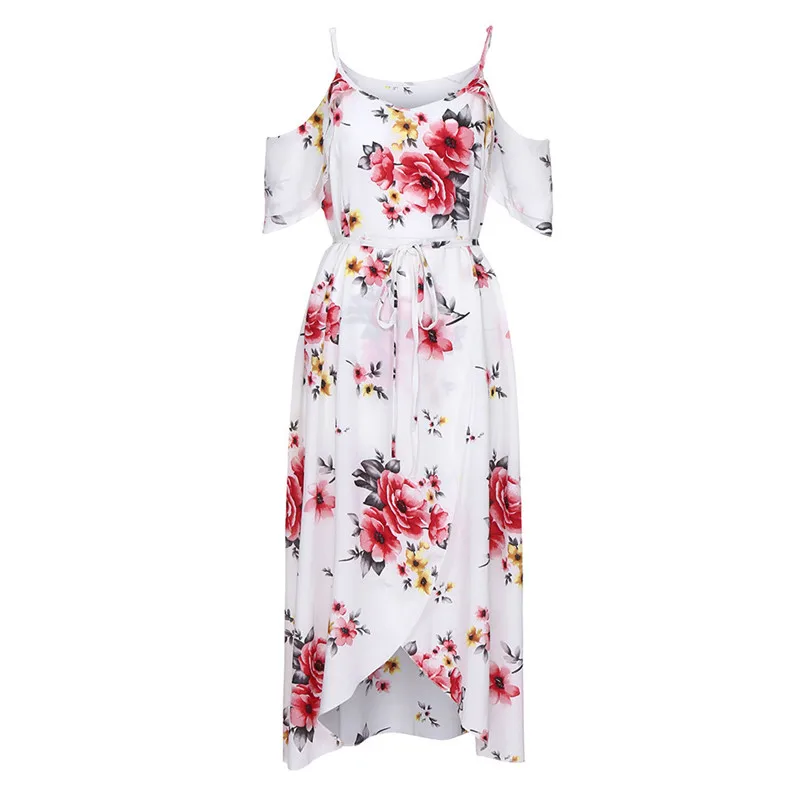   Plus Size Women Summer  Fashion  Casual Short Sleeve Cold Shoulder Boho Party Beach Flower Print Long Dress#4M11 (14)