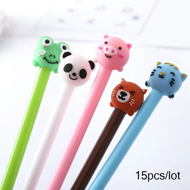 15 pcs/lot Cute panda cat dog animal gel pen writing pens stationery