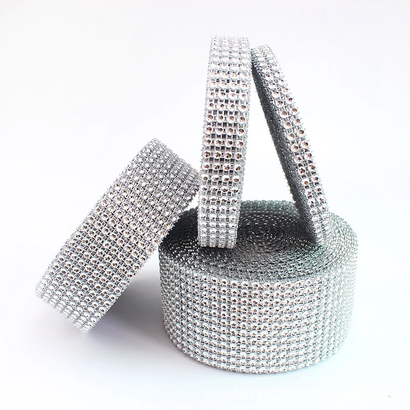 

REDJCK 5 Yards\lot Silver Plastic Diamond Rhinestone Wrap Ribbon Wedding Party Home Event Supplies Decoration DIY Accessories