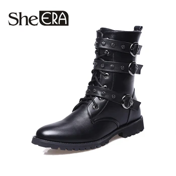 

New Army Boots Men Military Leather Combat Metal Buckle Motorcycle Boots Men's Shoes Zapatillas Deprtivas Hombre Dropship SheERA
