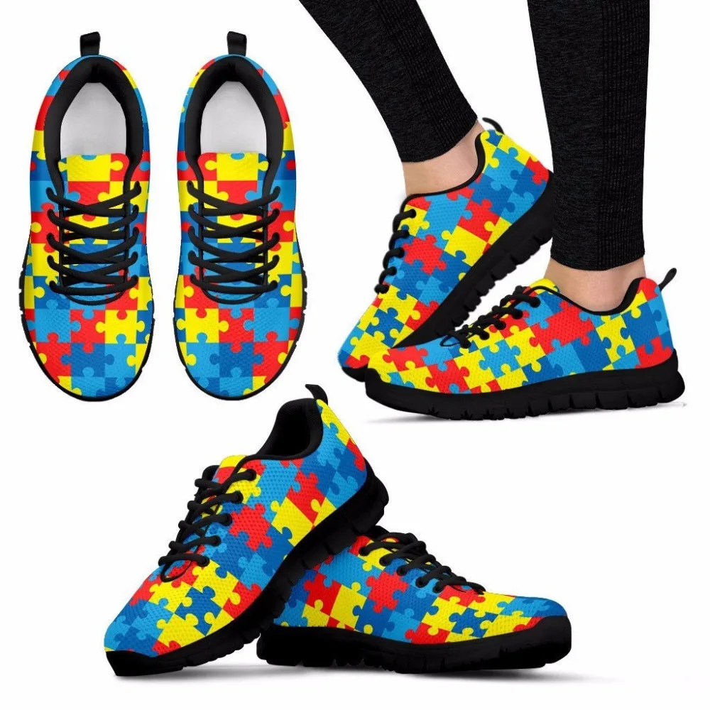 

HYCOOL 2018 Autism Awareness Pattern Summer Mesh Sport shoes women loafers lace up ultralight shoes zapatillas Running shoes
