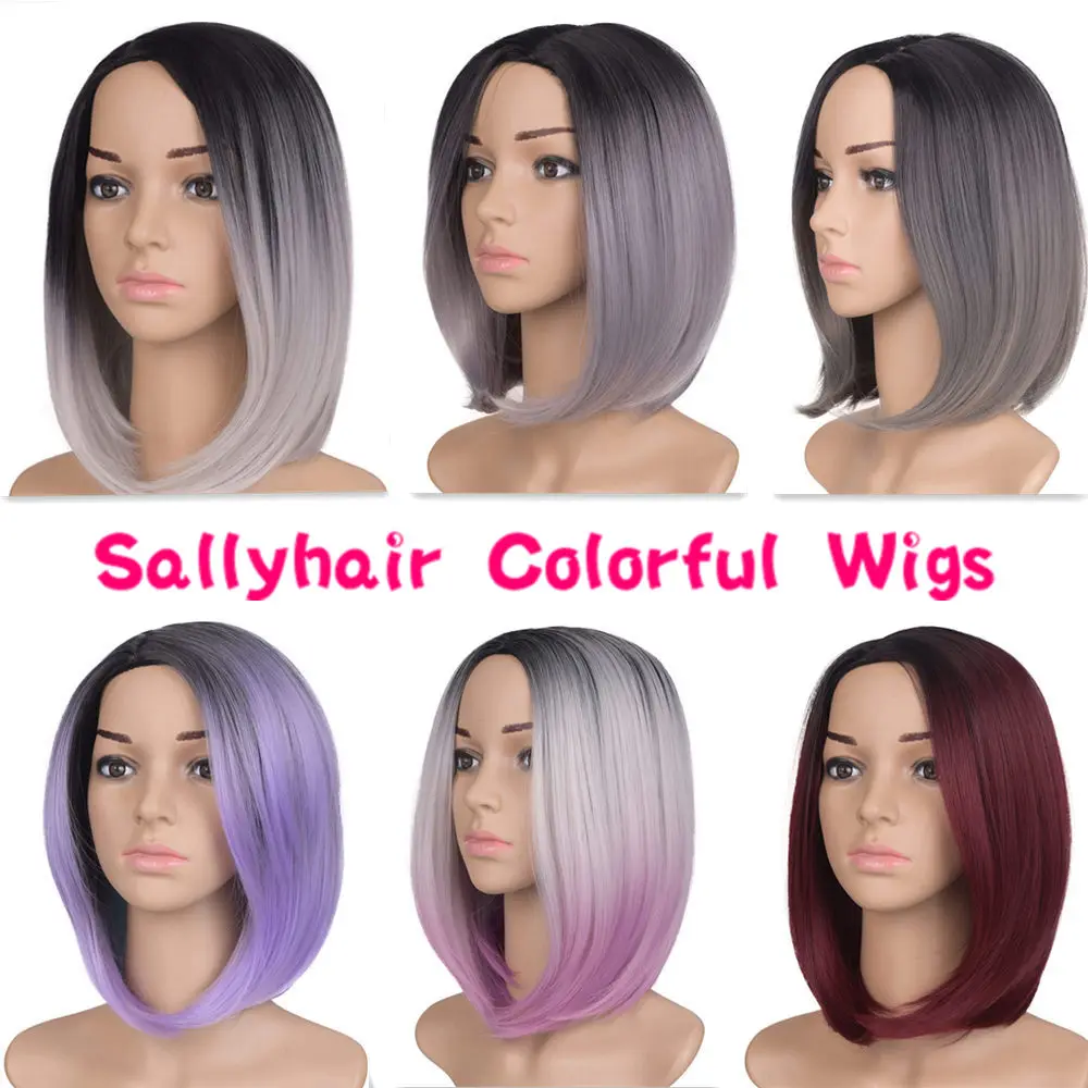 Sallyhair высокое Температура Синтетические прямые волосы с эффектом деграде(переход от темного к черный светло-серый бабушка седые волосы Цвет парики волос Для чернокожих Для женщин