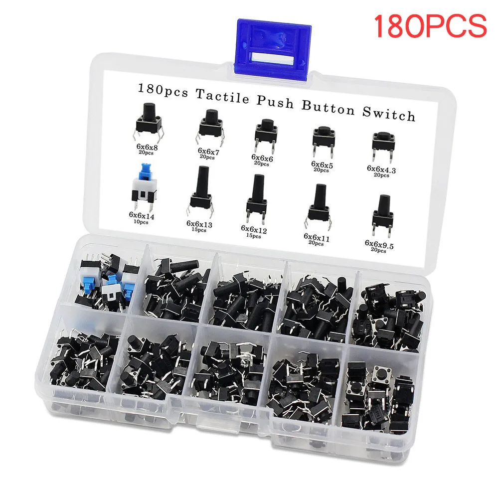 

180Pcs/Set Micro Momentary Tact Tactile Push Button Switch Assortment Kit --M25