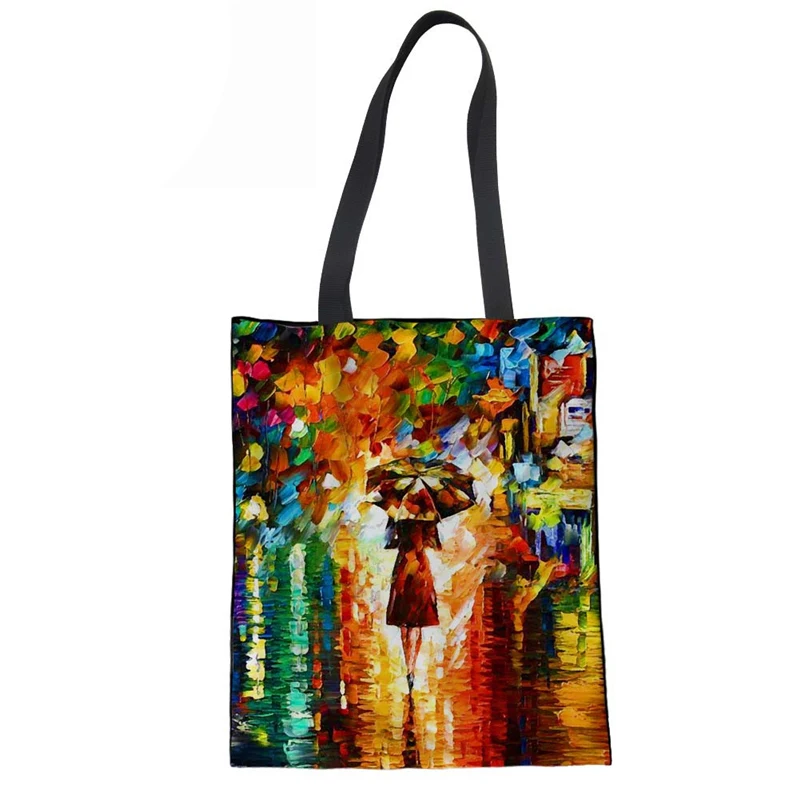 

Channels Handbags Linen Handbag Soft Beach Bags Reusable Foldable Shopping Hand Bags for Women Coth Bag Oil Painting Prints