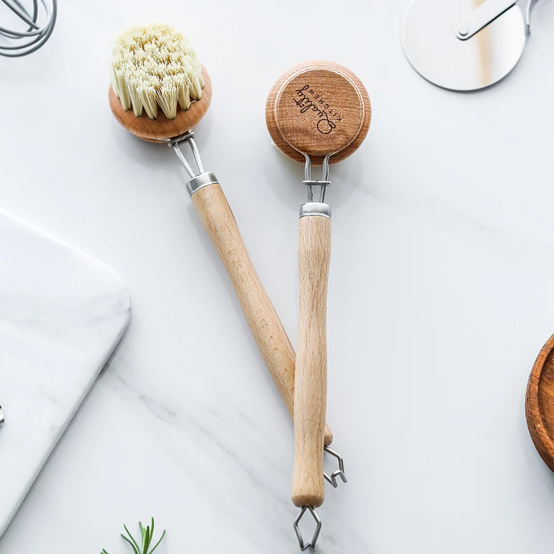 NaturalBeechPPCleaningBrushWoodenLongHandleWashingBrushesMultifunctionalKitchenCleaningToolForDishCupBottlePot