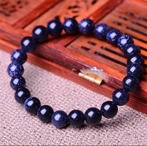 

STENYA Stretch men Bracelet Bangle Elastic natural stone blue gold sand expandable fashion jewelry created beads round glass