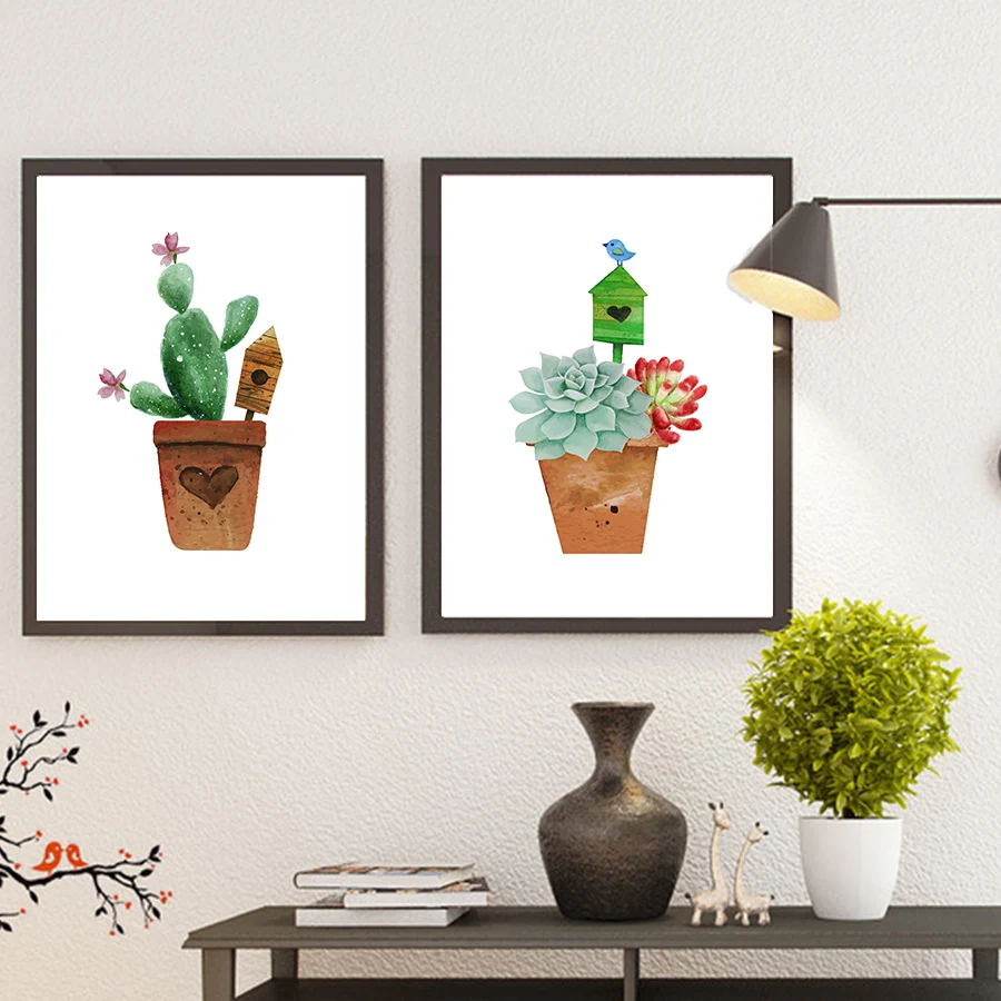 Troical Leaves Animals Wall Art Canvas Painting Different Potted Plants Vintage Posters&Prints Living Room Nordic Decor Pictures (4)
