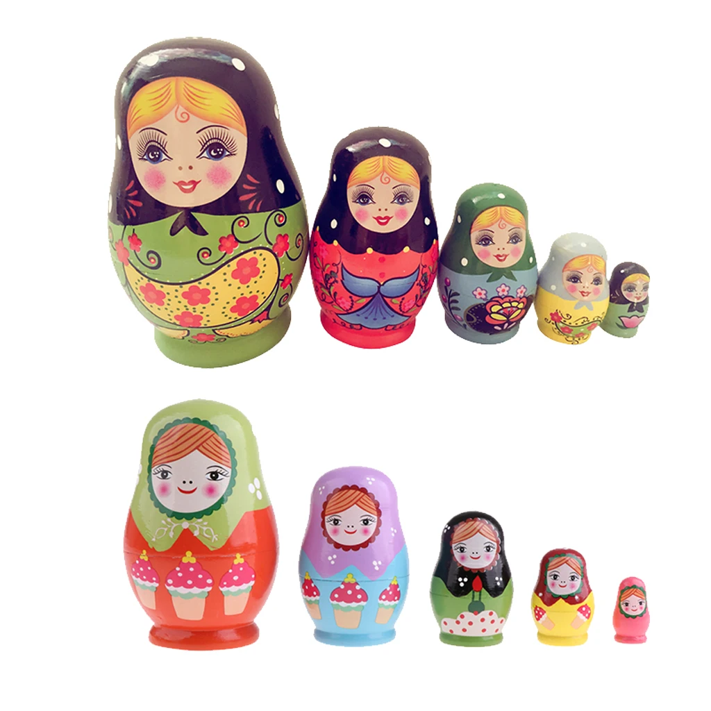 10 Pieces Girls Wooden Russian Nesting Dolls Babushka Matryoshka Toys Handcraft