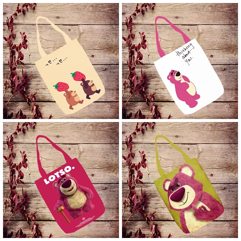 

IVYYE 1PCS Lotso Bear Fashion Anime Canvas Shoulder Bags Casual Shopping Bag Cartoon Tote Handbag Travel Lady Girls New