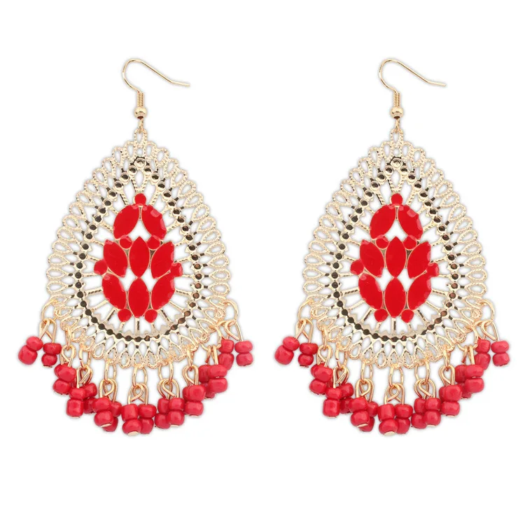 Bohemian Water Droplets Tassel Earrings Exotic Jewelry Beads Party Earring Gift EH033 Dropshipping