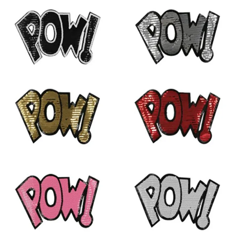 

Clothing Women Shirt Top Diy Large Patch POW! Sequins deal with it T-shirt girls Biker Patches for clothes Cute Letters Stickers