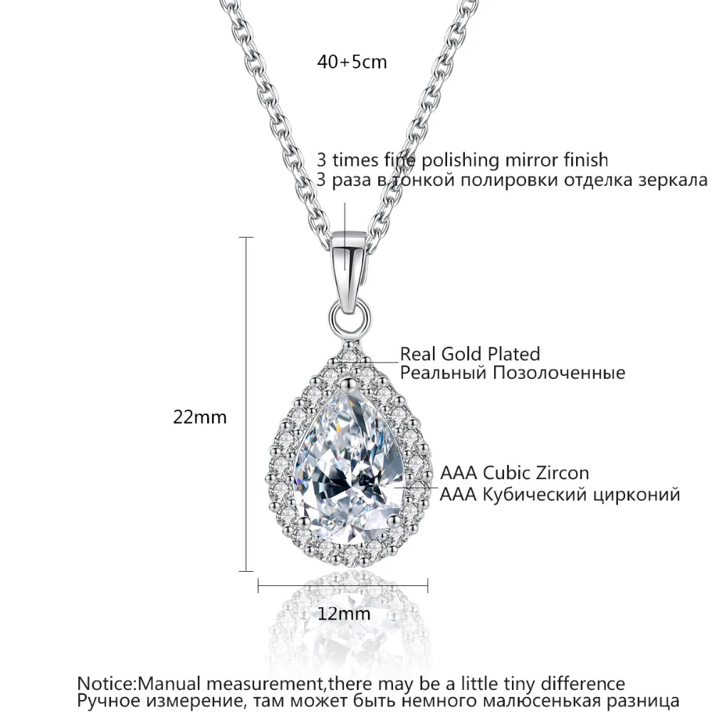 Luoteemi классический европейский Стиль ААА циркония Water Drop Neckalce CZ камень кулон высокое качество Цепочки и ожерелья украшения для свадьбы