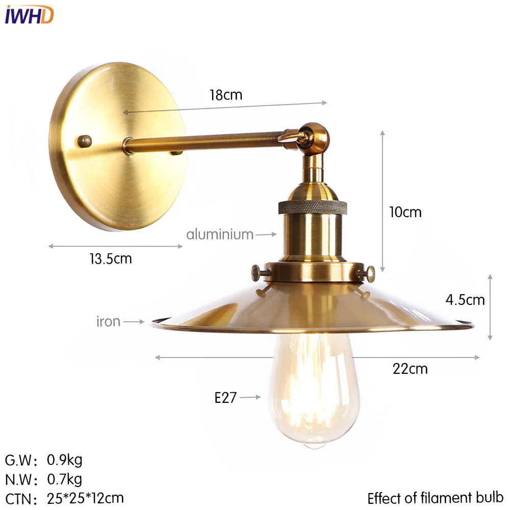 IWHD Американский Лофт латунь Эдисон винтажный настенный светильник ванная комната зеркало Лофт ретро настенные бра промышленное домашнее освещение