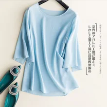 Leechee Ladies White Casual Cropped Sleeve Short Sleeve High-end fashion silk vest Loose breathable pullover t-shirt
