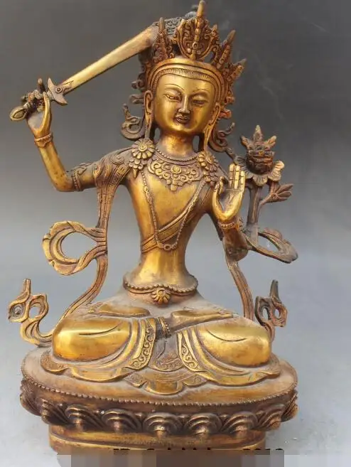 

S00144 11"Tibet Buddhism Bronze Gilt Wenshu Manjushri Bodhisattva Goddess Buddha Statue (B0328)