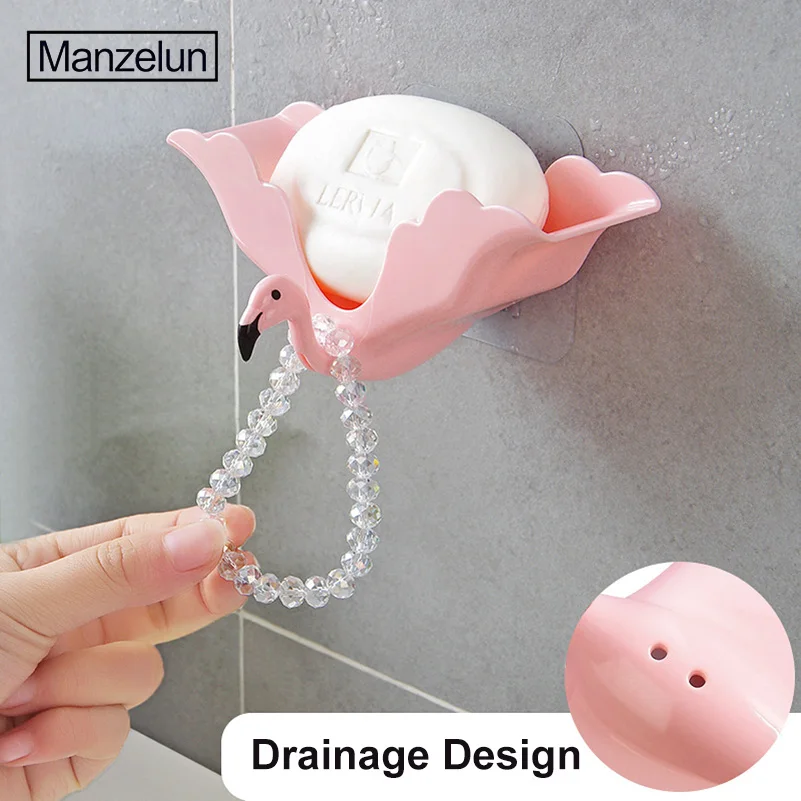 Flamingo Soap Dish Spone Holder Travel Soapbox Strong Sucker Wall Towel Stand Waterproof Case Containter Bathroom Accessories | Дом и сад
