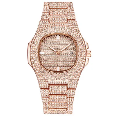 Унисекс часы Топ люксовый бренд Iced Out часы кварцевые золото хип хоп наручные часы с Micropave CZ нержавеющий браслет часы - Цвет: B