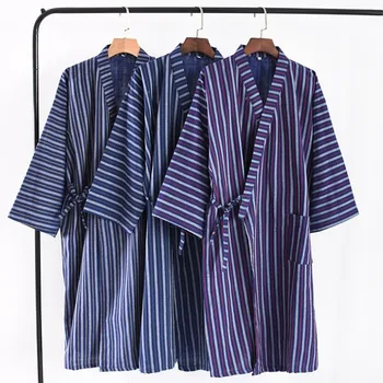 

Kimono Pajamas For Men Combed cotton linen home service Pyjamas Men Sleep Sleepwear Kimono Set Double gauze sweating sui