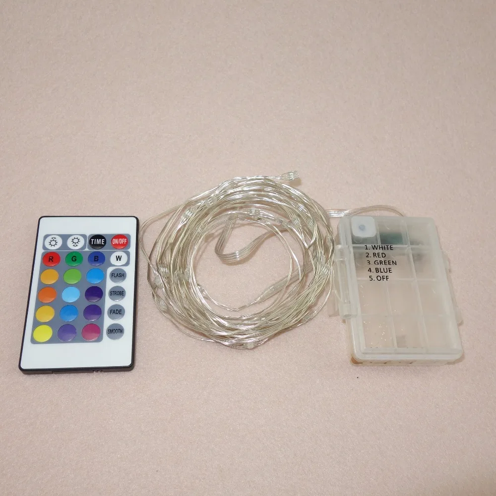 RGB color 10 meters 100 lights LED copper wire string lights +battery box(no battery included
