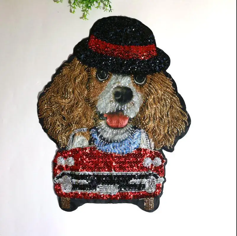 

2019 Sequined dog Embroidery Fabric Large Applique Patch Applique Clothes Sew On Patch