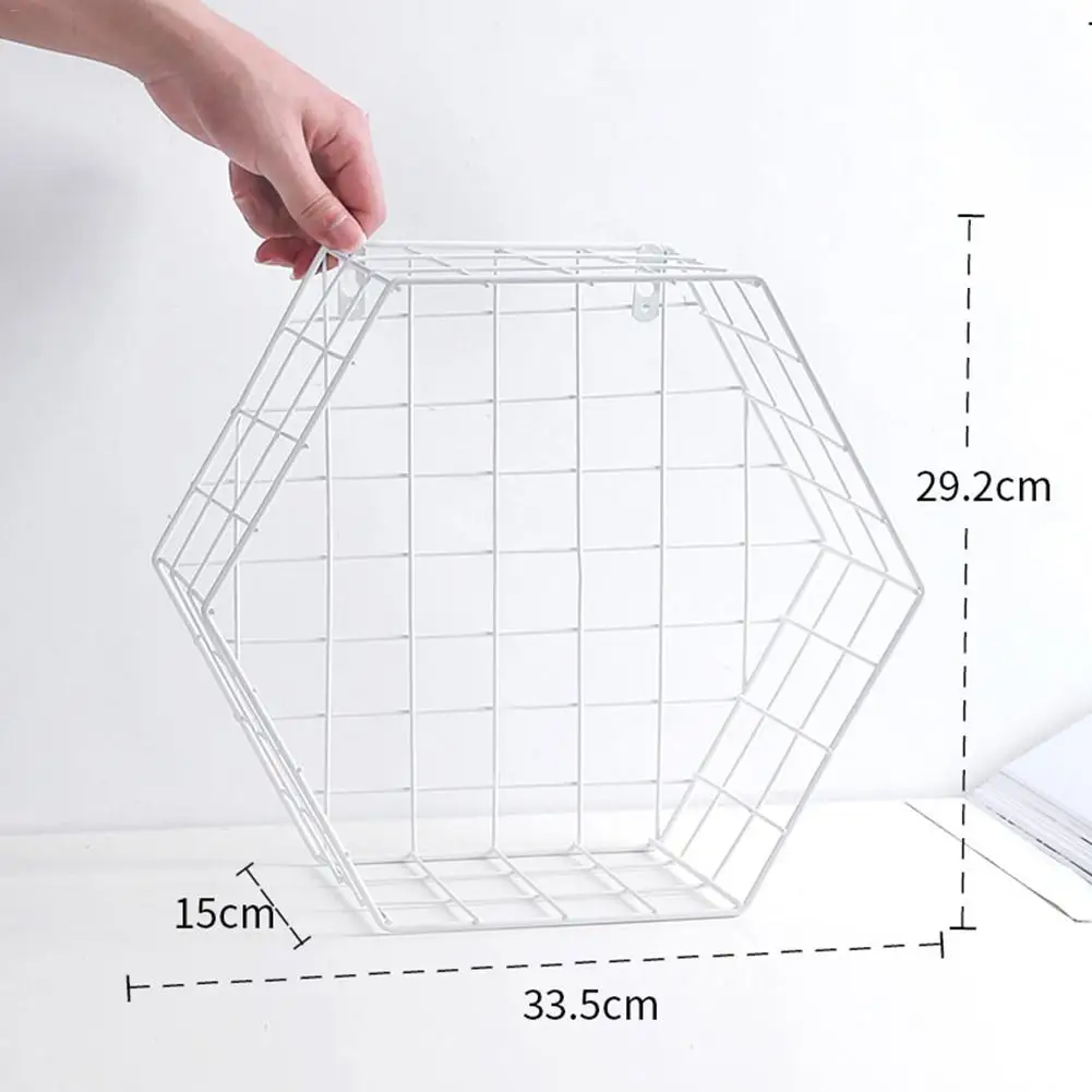 Креативная железная шестиугольная сетка настенная стойка комбинированная настенная подвесная Геометрическая настенная декоративная газетная стойка книжная полка