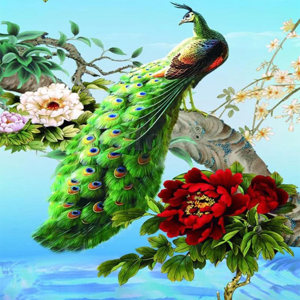 5D DIY diamond painting diamond crystal mosaic peacock standing peony ...