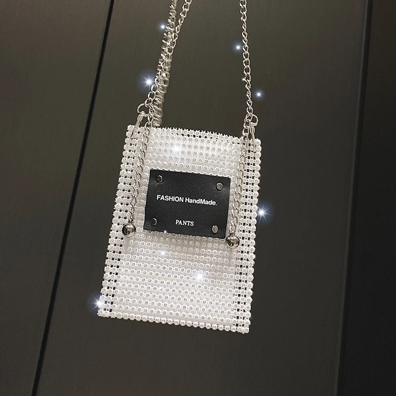 Новая женская мини-сумка на плечо, белая черная сумка из ПВХ, бриллианты, телефон, открытая вечерняя сумка через плечо, сумка-мессенджер, женские сумки mujer
