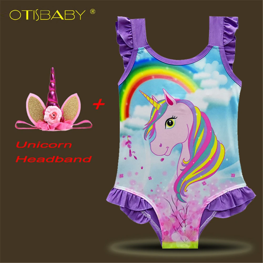 

2018 Girls Unicorn Swimsuit Kids Swimwear Unicorn Headband Bikini Set Baby Girl Rainbow Bathing Suit Horse Clothes for Party