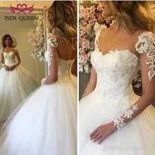 Арабское Элегантное свадебное платье Новое Тюлевое бальное платье с длинным рукавом с аппликацией и вышивкой свадебное платье невесты W0353