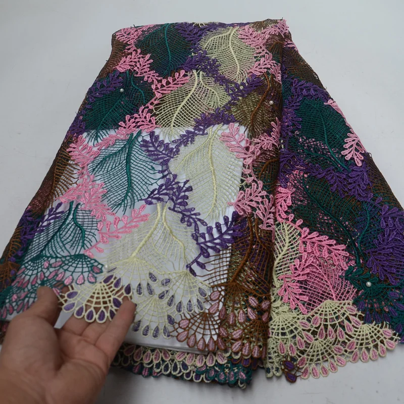 

Free shipping (5yards/pc) high quality African guipure lace fabric fashion colorful cord lace fabirc for party dress WLP867