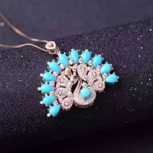 Натуральный бирюзовый камень кулон S925 Серебряный натуральный драгоценный камень кулон Цепочки и ожерелья Модные павлин с распущенным хвостом для женщин Подарки для девочек ювелирные изделия