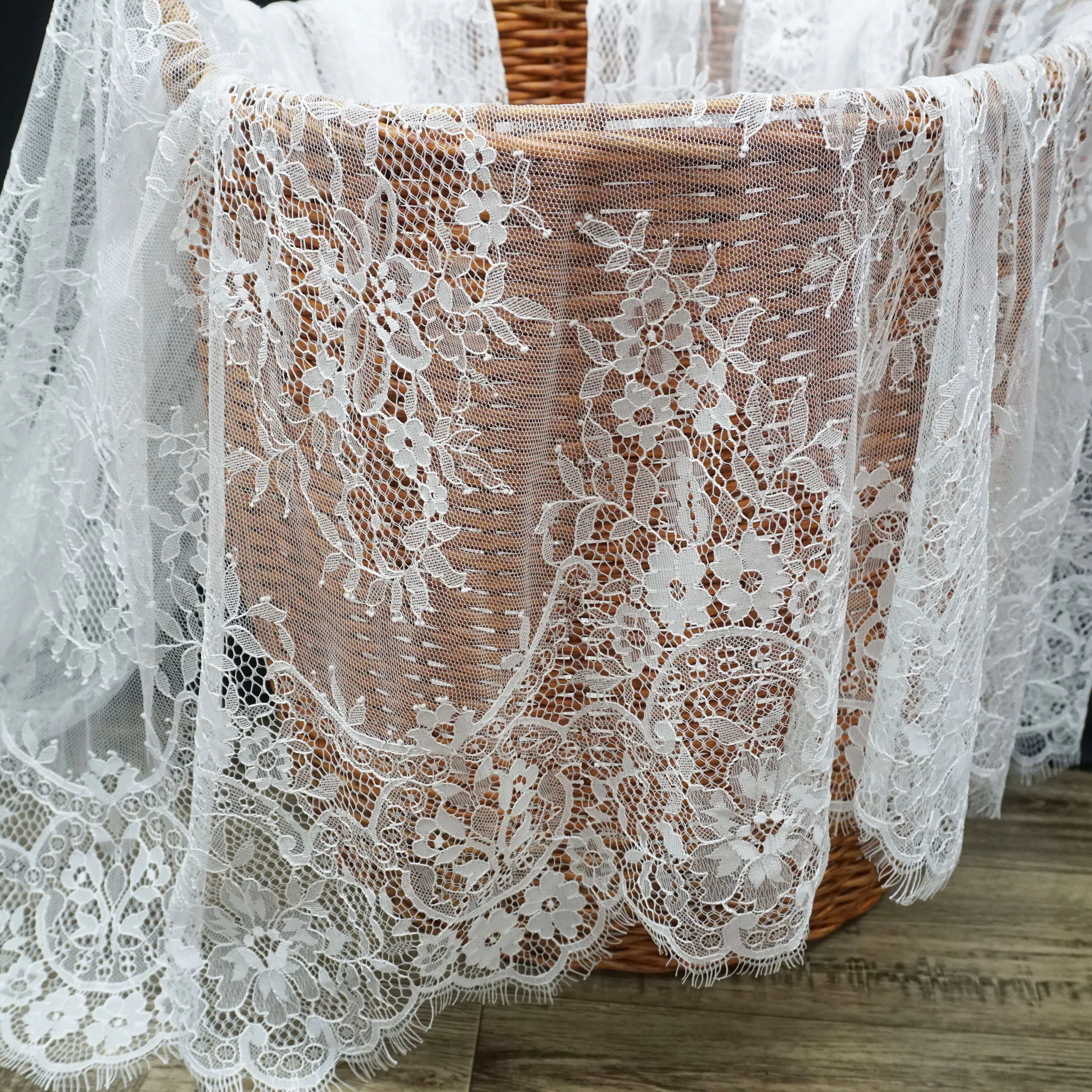 

Subtle lady dress diy lace fabric 3 meters/piece Eyelash french lace dress tissue in stock Off white & black factory price