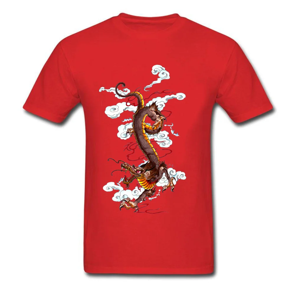 New Arrival Men's T-Shirt Round Neck Short Sleeve Cotton Golden Dragon T Shirt Summer Tee Shirts Drop Shipping Golden Dragon red