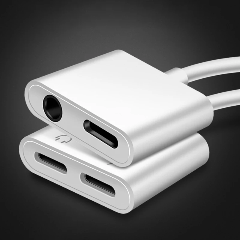 Goede Audio Adapter Voor iphone 7 8 plus X Charger hoofdtelefoon Splitter Voor Bliksem naar 3.5mm 2in1 Jack Opladen Oortelefoon Kabel adapter