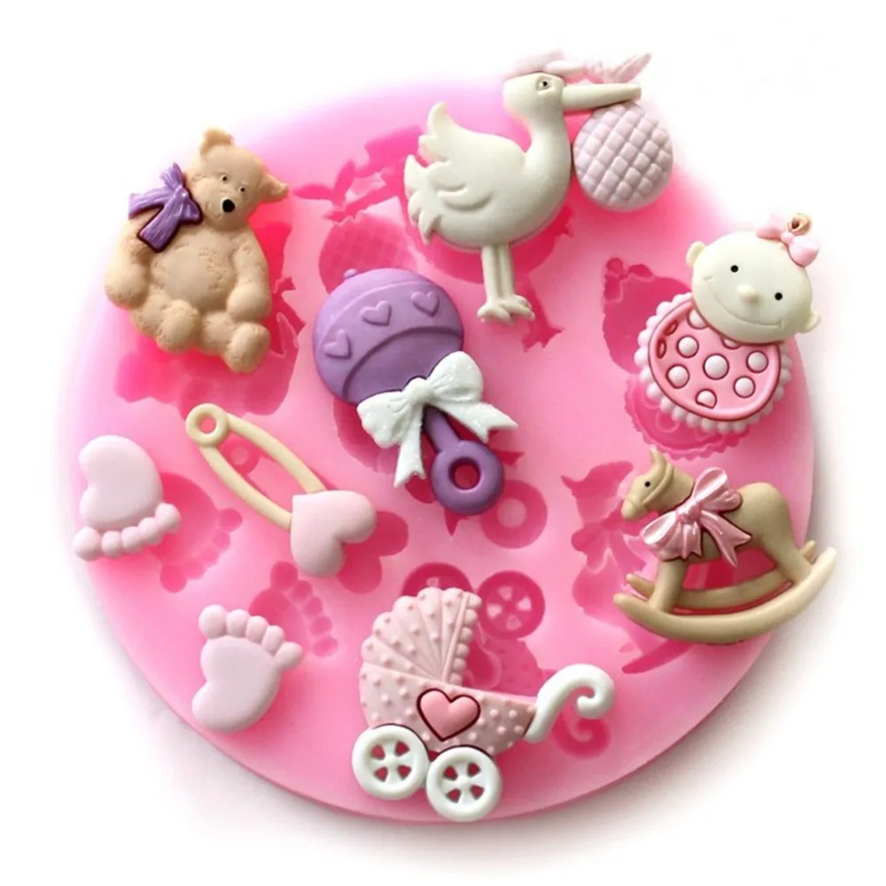 

Baby Shower Party Toys Chocolate Cake Decorating Tools DIY Trojan Horse Baby Carriage Baking Mould Silicone Mold Dia 80mm