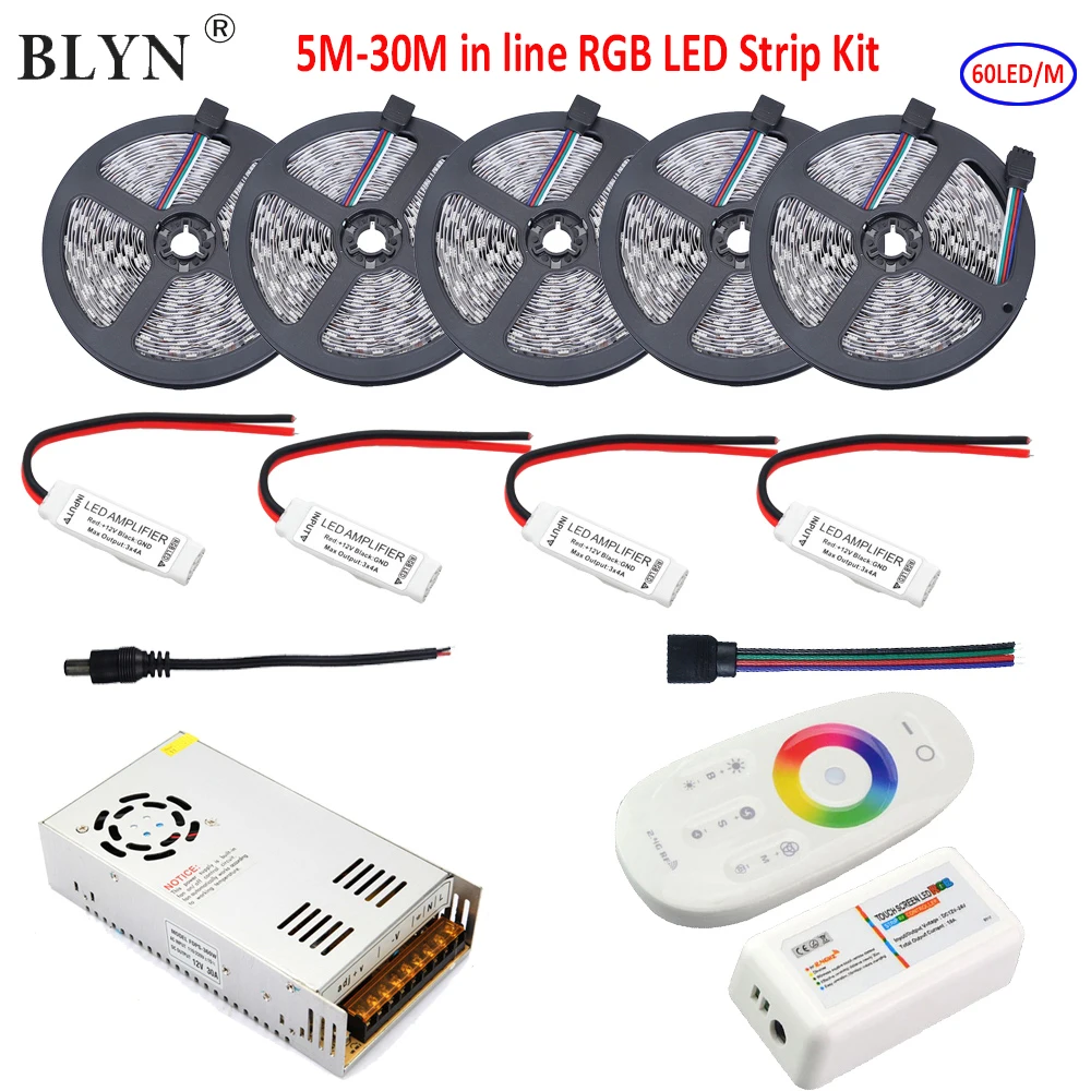 30 м 20 м Светодиодная лента RGB 5050 SMD Водонепроницаемая Диодная лента в свет+ RF 2,4 г RGB контроллер Сенсорная панель 12 В Светодиодный источник питания