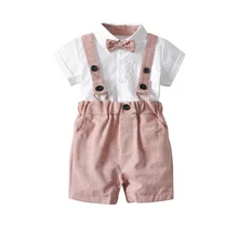 Г. Летний комплект для малышей, костюм для мальчиков детская одежда для свадебной вечеринки детские шорты костюмы для мальчиков белая футболка с галстуком-бабочкой+ комбинезон