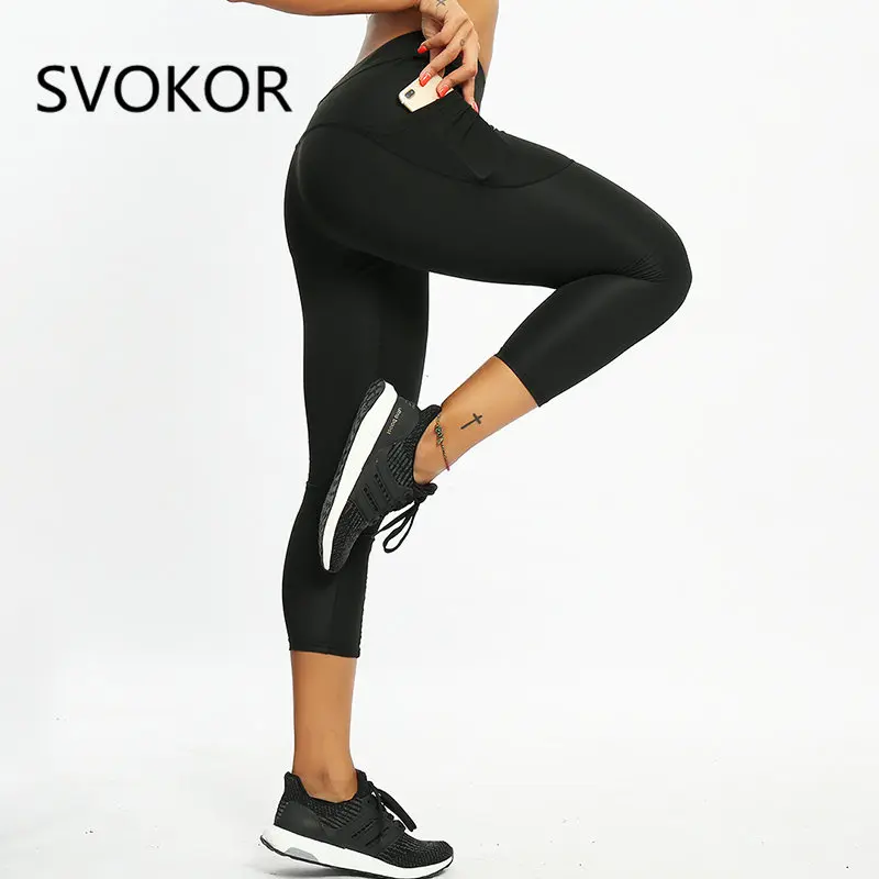SVOKOR Fashion Side Pocket Phone Leggings Women Splice