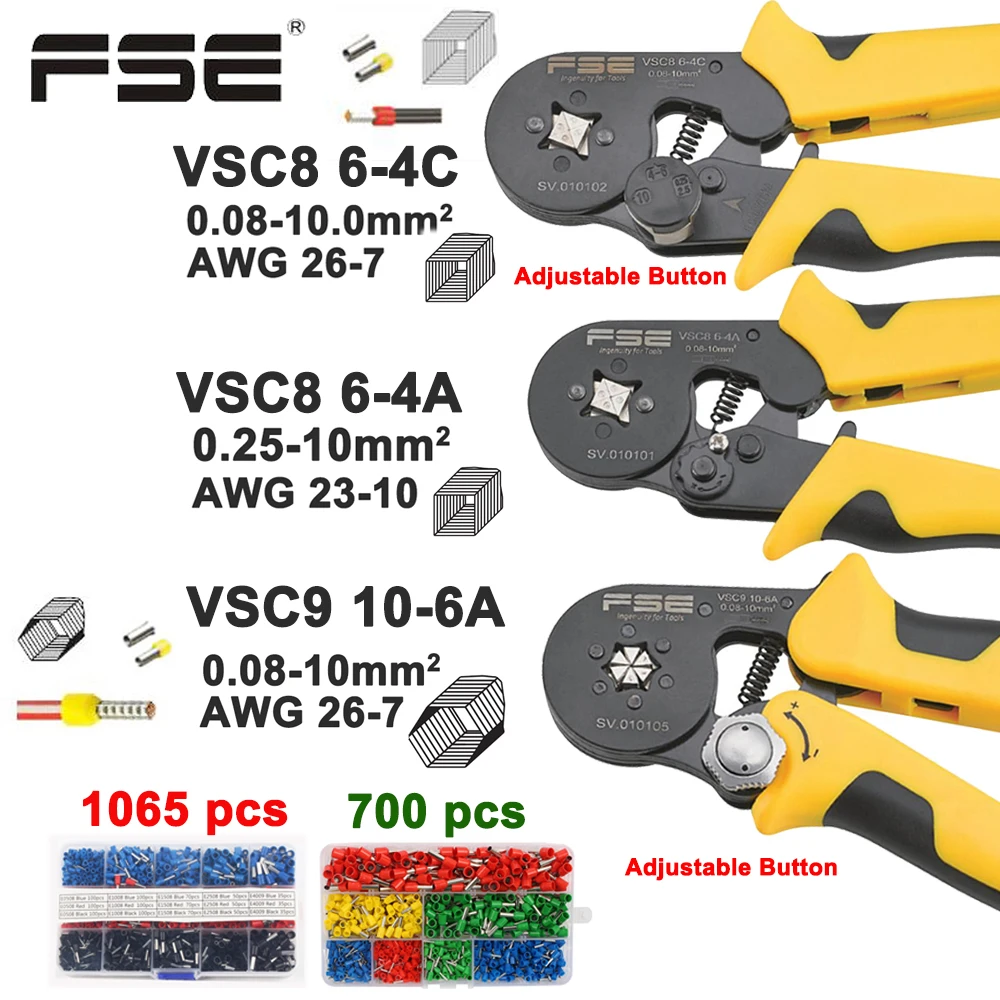 

Crimping pliers VSC8 10-6A 6-4C VSC9 16-4A 0.08-16mm2 26-5AWG for tube type needle type terminal manual adjustable tools