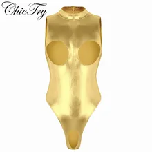 ファッションセクシーな女性女性キャットスーツ水着パテントレザーオープンバストクロッチテディイブニングパーティーコスチュームクラブウェアボディスーツ(China)