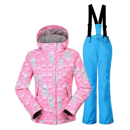 GSOU SNOW Double Single Board Children's Ski Suit Windproof Waterproof Thickening Warm Ski Coat Ski Suspender Trousers for girl