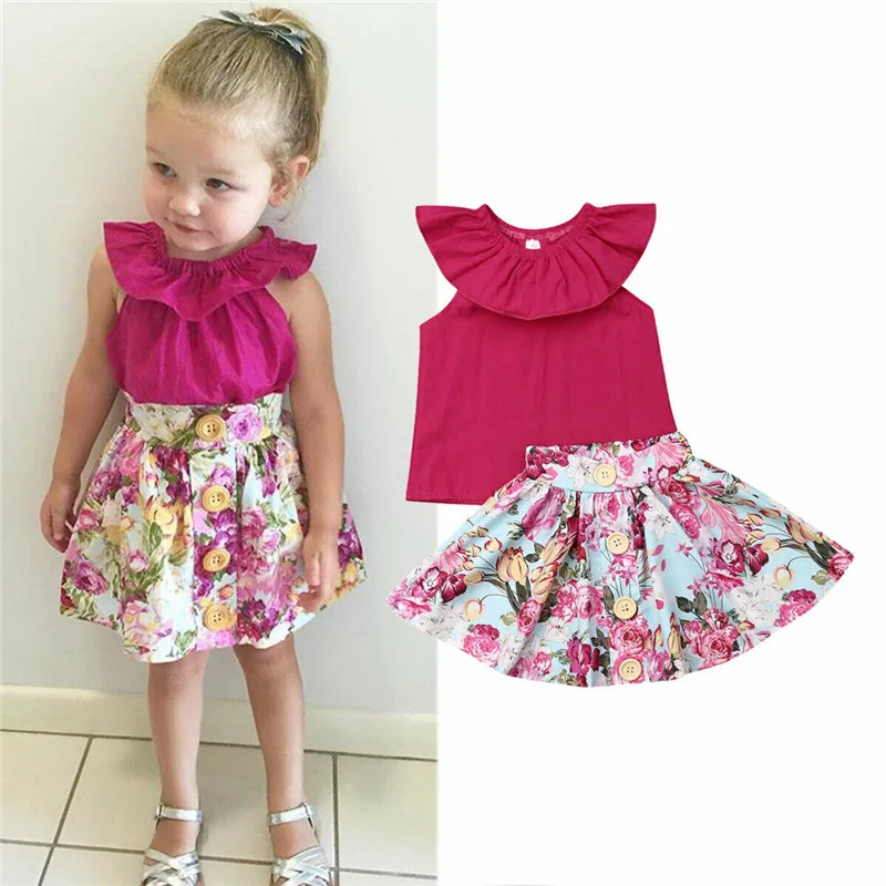 Детская одежда для маленьких принцесс костюмы из 2 предметов рубашки без рукавов для новорожденных девочек топы+ Sunsuit юбка комплект одежды