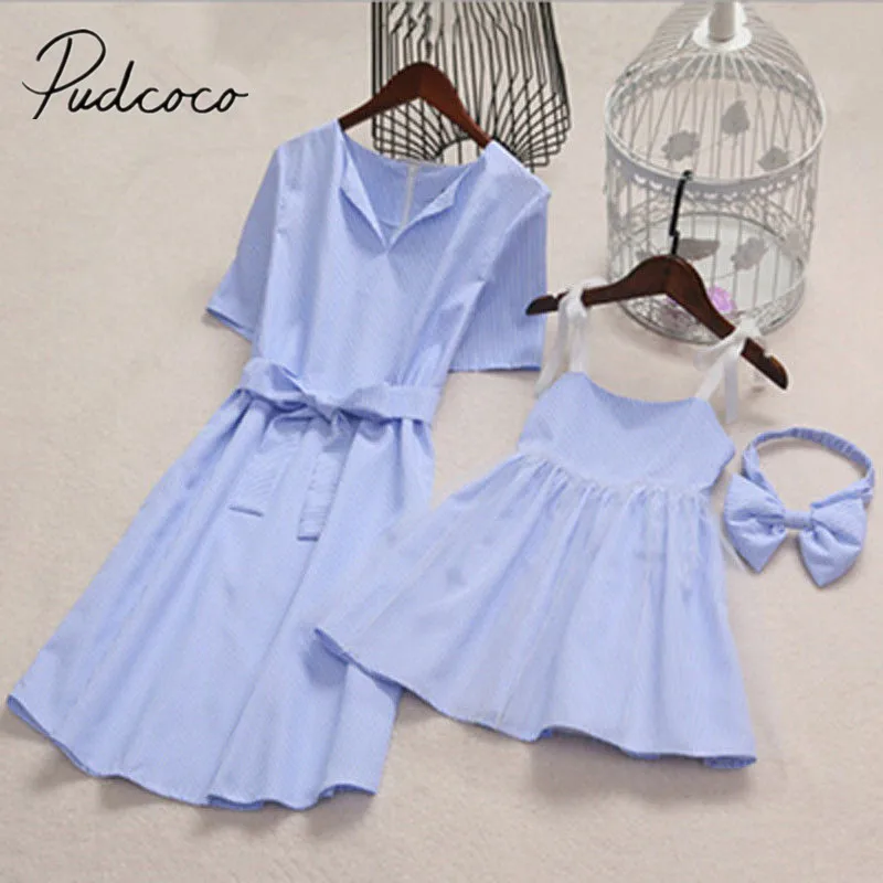 

2018 Brand New Fashion Mom Kids Couple Look Stripe Family Matching Outfits Baby Girls Dress Family Summer Sundress Outfits