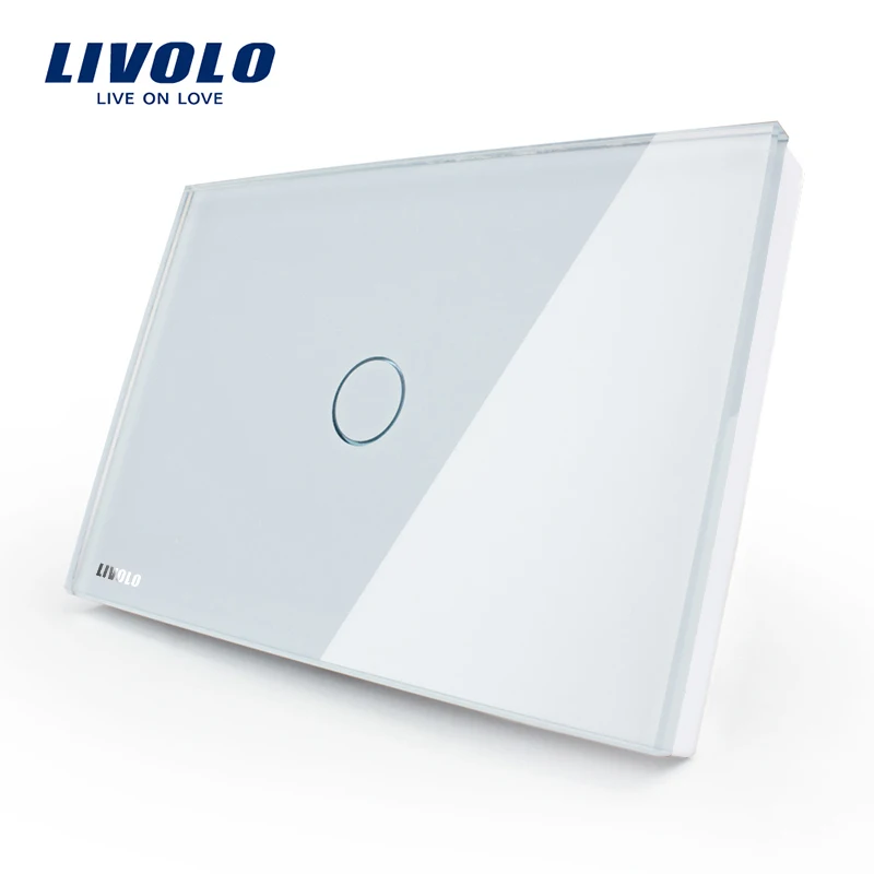 Free Shipping Smart Home Livolo White Crystal Glass Panel AC110 250V LED Indicator US Light Touch