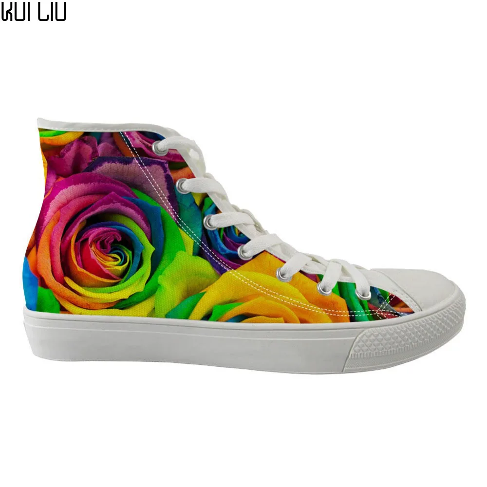 

Customized Colorful Flower Rose Printing High Top Women Flats Sneakers Shoes Woman Casual High-top Comfortable Shoes for Female
