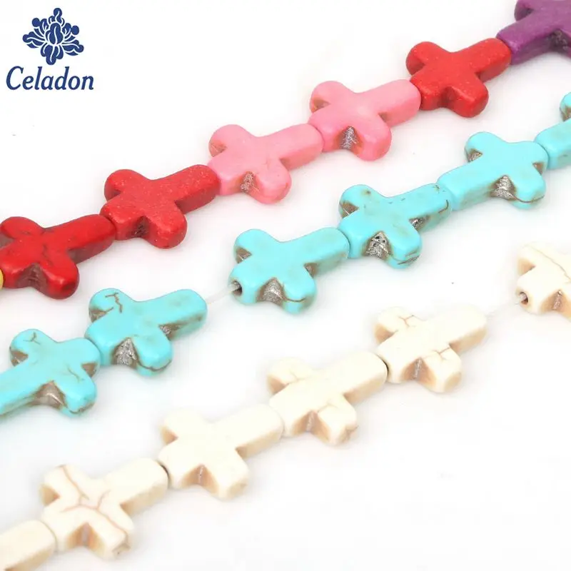 

Approx.25pcs/lot 12x16mm Small Howlite/ Rainbow Color Stone Cross Seed Beads Loose spacer Beads for DIY Jewelry Accessories
