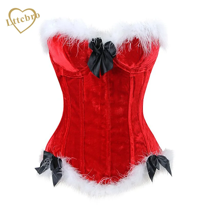 Christmas Corset Costume Women's Miss Santa Bustier Top Red Overbust
