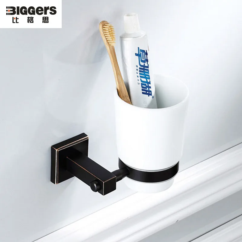 Современный дизайн черный бронзовый аксессуары для ванной комнаты медный Тумблер держатель чашка держатель для зубной щетки