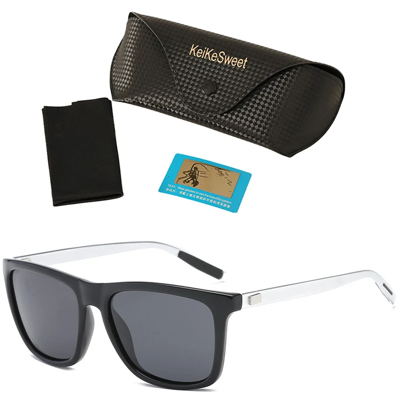KeiKeSweet поляризационные алюминиевые магниевые рамки лучей UV400 Солнцезащитные очки Мужские брендовые дизайнерские Винтажные Солнцезащитные очки для вождения с чехлом - Цвет линз: Silver Black