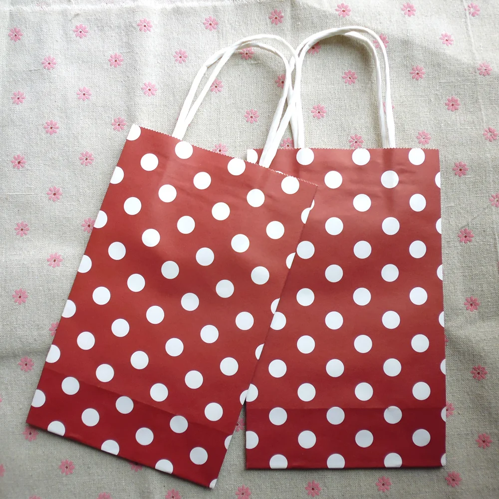 Download Dark red (20pcs/lot) Polka Dots kraft Dark red paper gift bag,Paper bag with handles, Festival ...